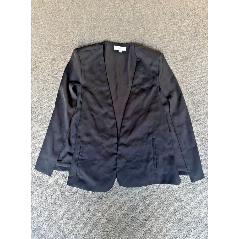 OVI Cape Blazer Women's Small Black Cotton V-Neck Long Sleeve Pockets Open-Front